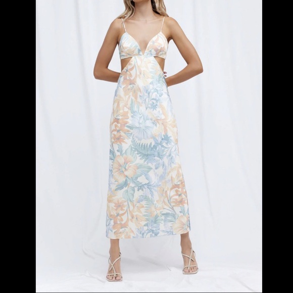 Anthropologie Floral Maxi Dress in Blue and Orange - Picture 3 of 8